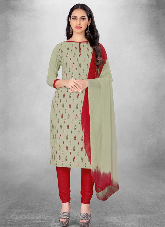 Cotton Light Grey Regular Wear Printed Churidar Suit